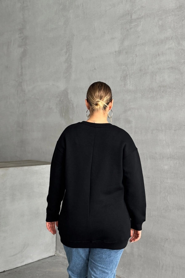 Büyük Beden Yılbaşı Temalı Bisiklet Yaka Uzun Kollu Sweatshirt 303818 Vervegrand