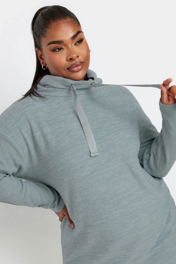 Çağla yeşili kapüşonlu büyük beden sweatshirt elbise