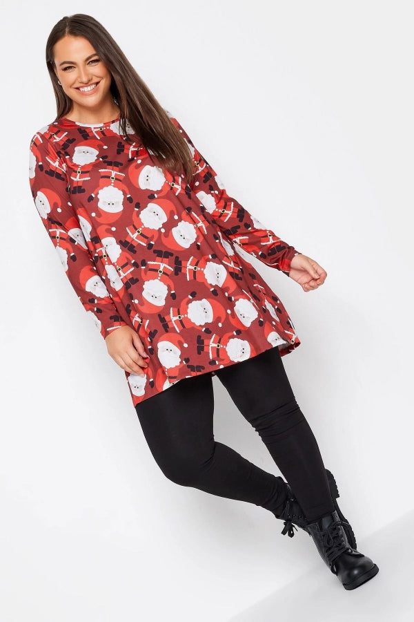 Büyük Beden Yılbaşı Temalı Bisiklet Yaka Uzun Kollu Uzun Kesim Bluz 321242 Vervegrand