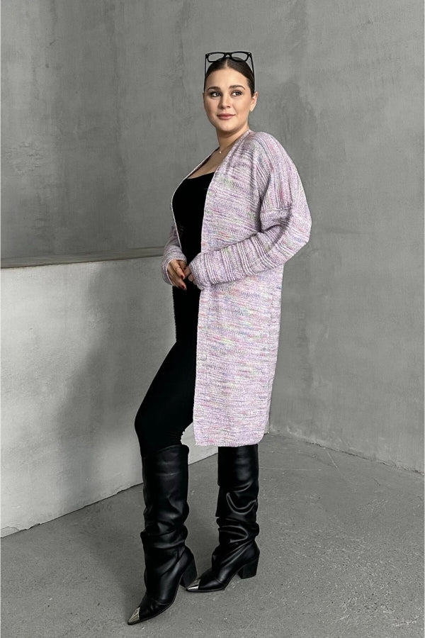 Büyük Beden Uzun Kollu Önü Kapamasız İnce Örme Hırka 302300 Vervegrand