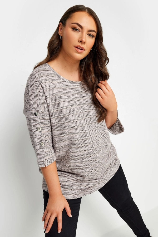 Büyük Beden Bisiklet Yaka Yarım Kollu Düğme Detaylı Bluz 302874 Vervegrand