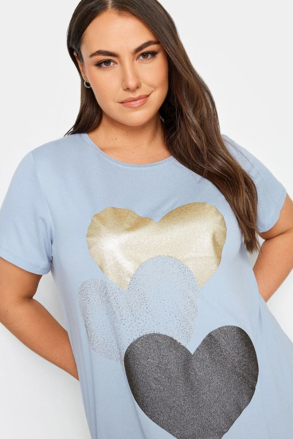 Büyük Beden Bisiklet Yaka Kısa Kollu Parıltılı Baskılı T-shirt 302270 Vervegrand