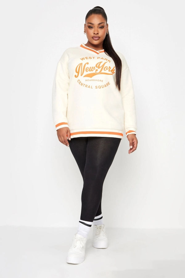 Büyük Beden V Yaka Uzun Kollu Baskılı Şerit Detaylı Sweatshirt 302733 Vervegrand