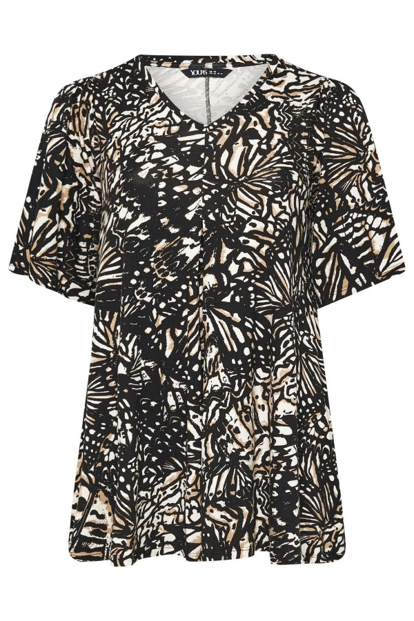 Büyük Beden V Yaka Ön Pileli Kısa Kollu Desenli Bluz 303725 Vervegrand