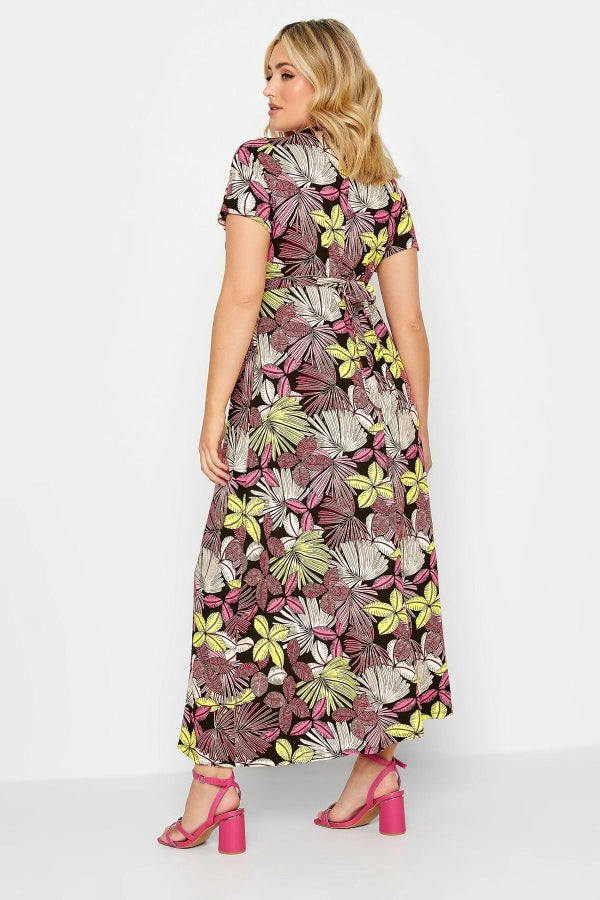 Büyük Beden V Yaka Desenli Kuşaklı Likralı Yarım Kol Anvelop Elbise 302064 Vervegrand