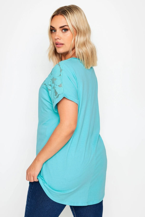Büyük Beden Bisiklet Yaka Tül Detaylı Kısa Kollu T-shirt 321836 Vervegrand