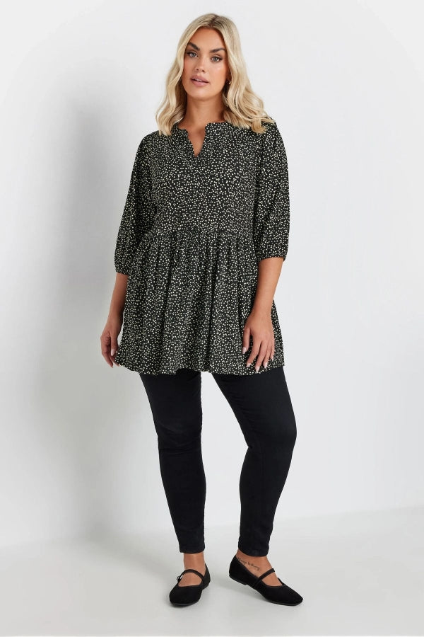 Büyük Beden V Yaka Yarım Kollu Bileği Lastikli Desenli Bluz 322213 Vervegrand