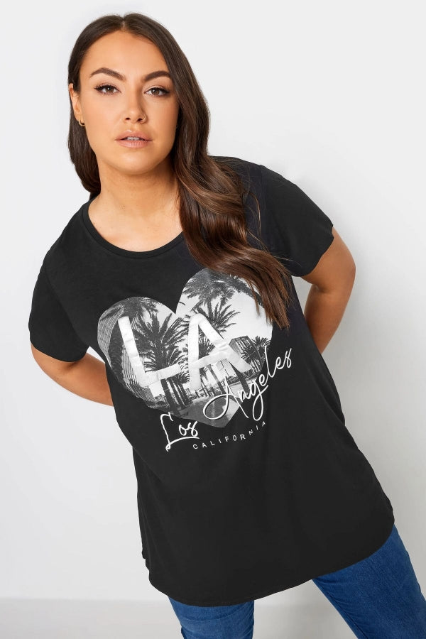 Büyük Beden Bisiklet Yaka Kısa Kollu Baskılı T-shirt 302268 Vervegrand