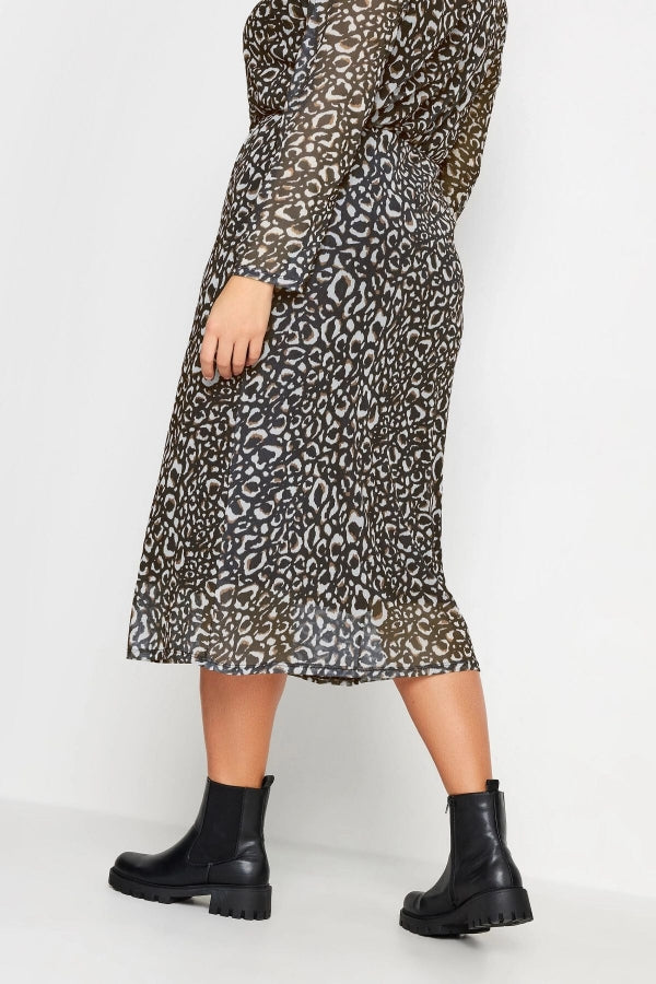 Büyük Beden Leopar Desenli Midi Boy İçi Astarlı Etek 302699 Vervegrand