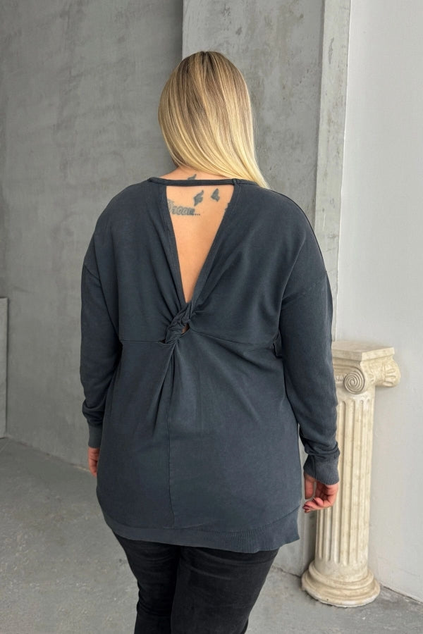 Büyük Beden Uzun Kollu Kuşgözü ve Sırt Dekolte Detaylı Sweatshirt 303870 Vervegrand