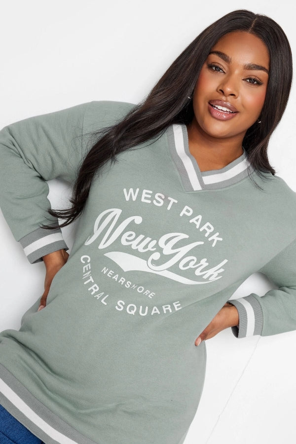 Büyük Beden V Yaka Uzun Kollu Baskılı Şerit Detaylı Sweatshirt 302803 Vervegrand