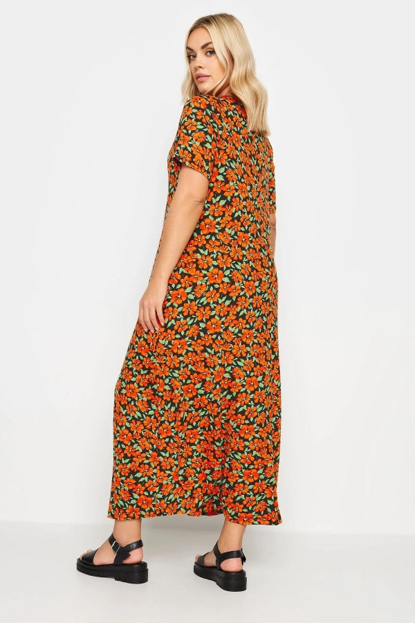 Büyük Beden V Yaka Kısa Kollu Cepli Uzun Elbise 137820 Vervegrand