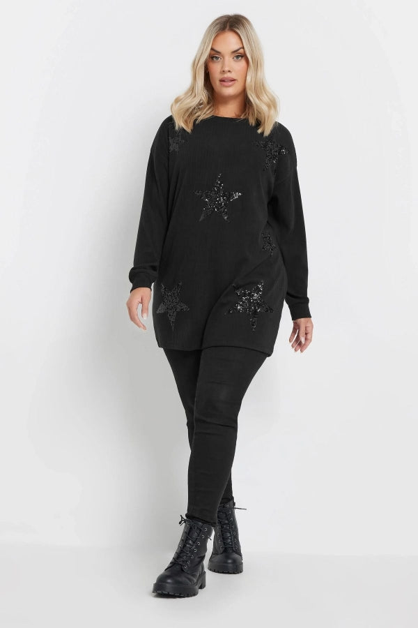 Büyük Beden Uzun Kollu Payet İşlemeli Bisiklet Yaka Sweatshirt 303789 Vervegrand