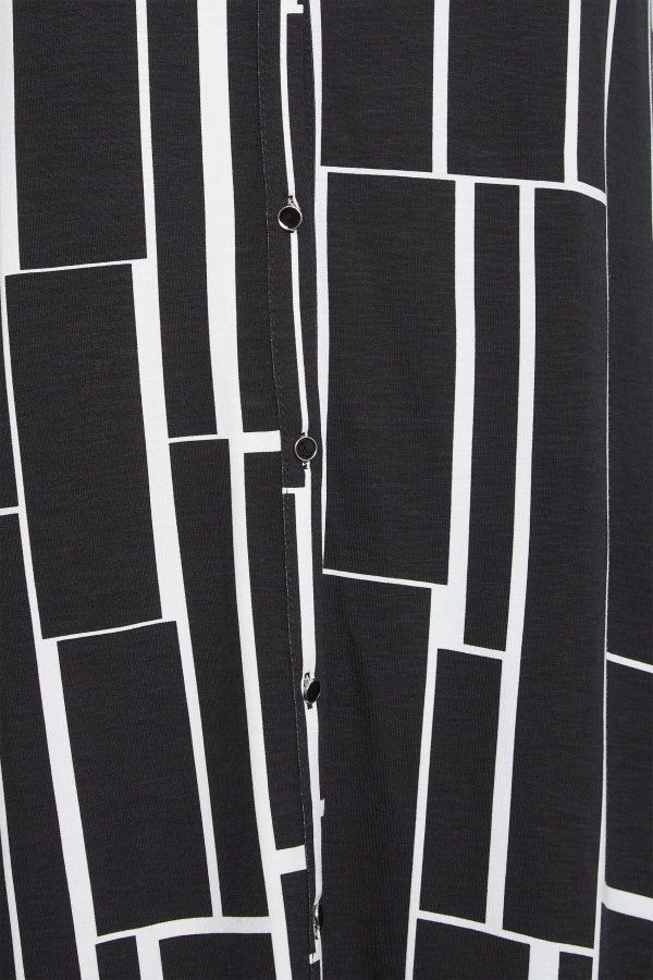 Büyük Beden Geometrik Desenli Uzun Kesim Uzun Kollu Gömlek 321234 Vervegrand