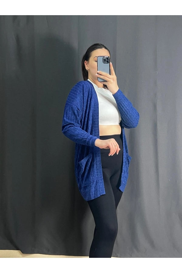 Büyük Beden Önü Kapamasız Cepli Midi Boy Hırka 301750 Vervegrand