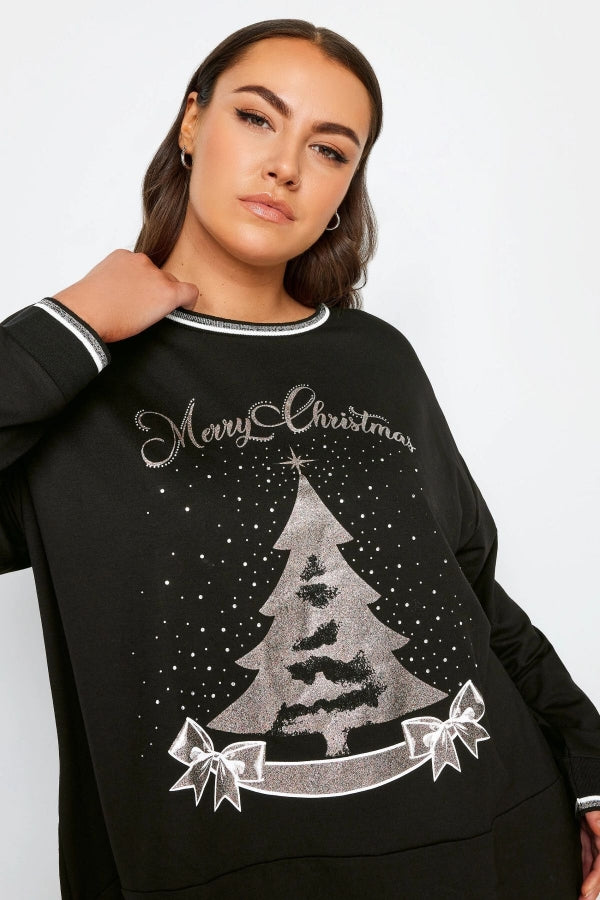 Büyük Beden Bisiklet Yaka Arkası Uzun Yılbaşı Temalı Sweatshirt 302912 Vervegrand