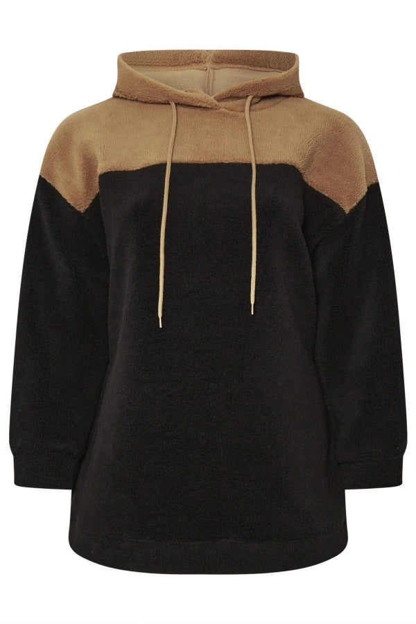 Büyük Beden Uzun Kollu Kapüşonlu ve Cepli Peluş Sweatshirt 303796 Vervegrand