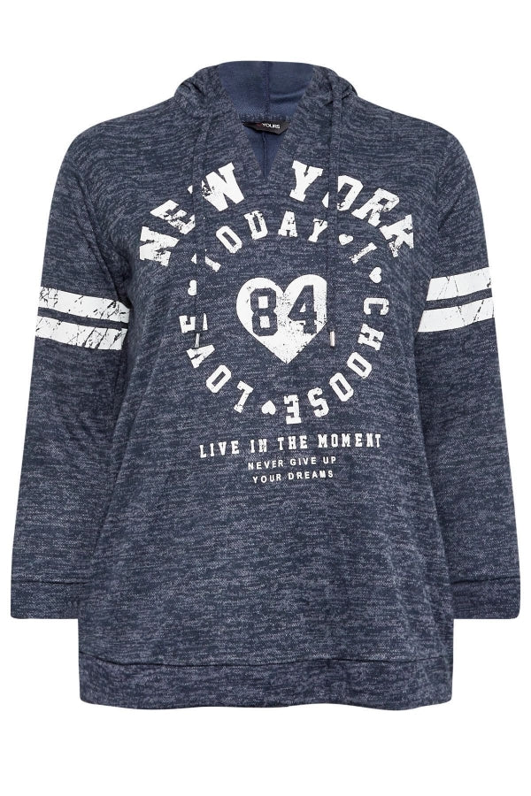 Büyük Beden V Yaka Baskılı Kapüşonlu Uzun Kollu Sweatshirt 302596 Vervegrand