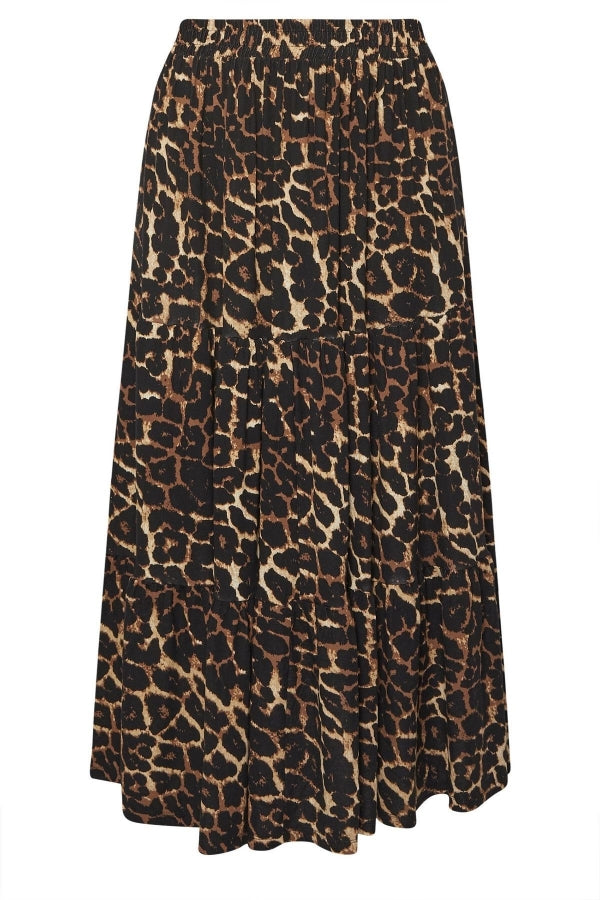 Büyük Beden Bürümcük Kumaş Leopar Desenli Beli Lastikli Etek 304237 Vervegrand