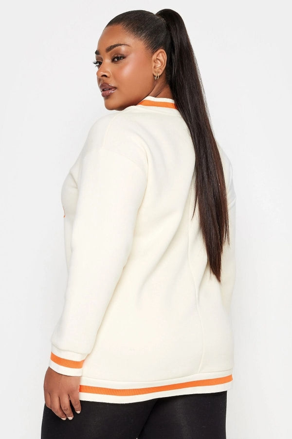 Büyük Beden V Yaka Uzun Kollu Baskılı Şerit Detaylı Sweatshirt 302733 Vervegrand