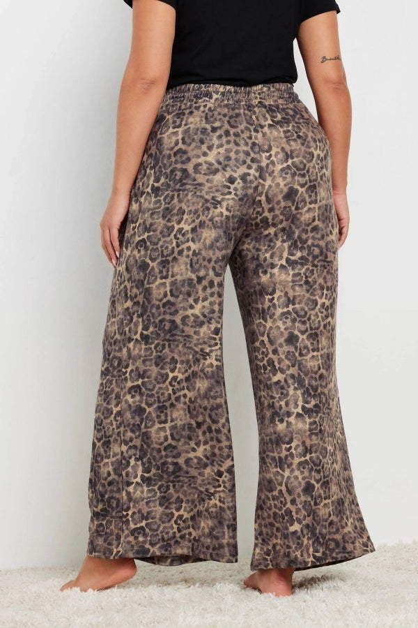 Büyük Beden Bol Paça Cepli Leopar Desenli Beli Lastikli Eşofman Altı 322193 Vervegrand