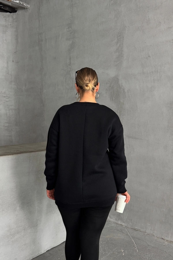 Vervegrand büyük beden sweatshirt manşet ve yaka detayı