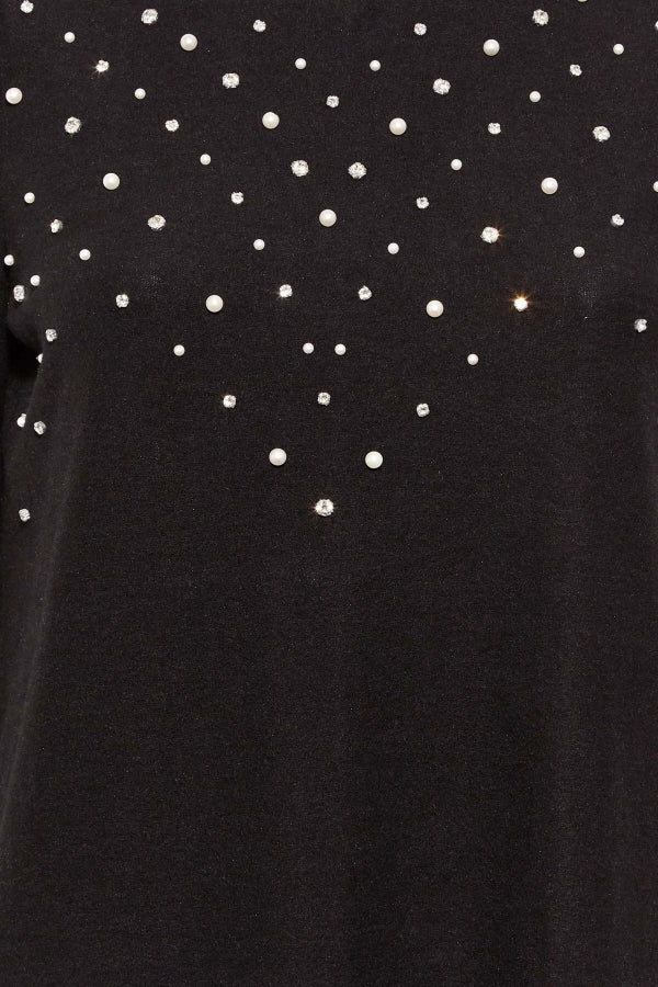 Büyük Beden Bisiklet Yaka Yumuşak Dokulu İnci İşlemeli Bluz 301421 Vervegrand