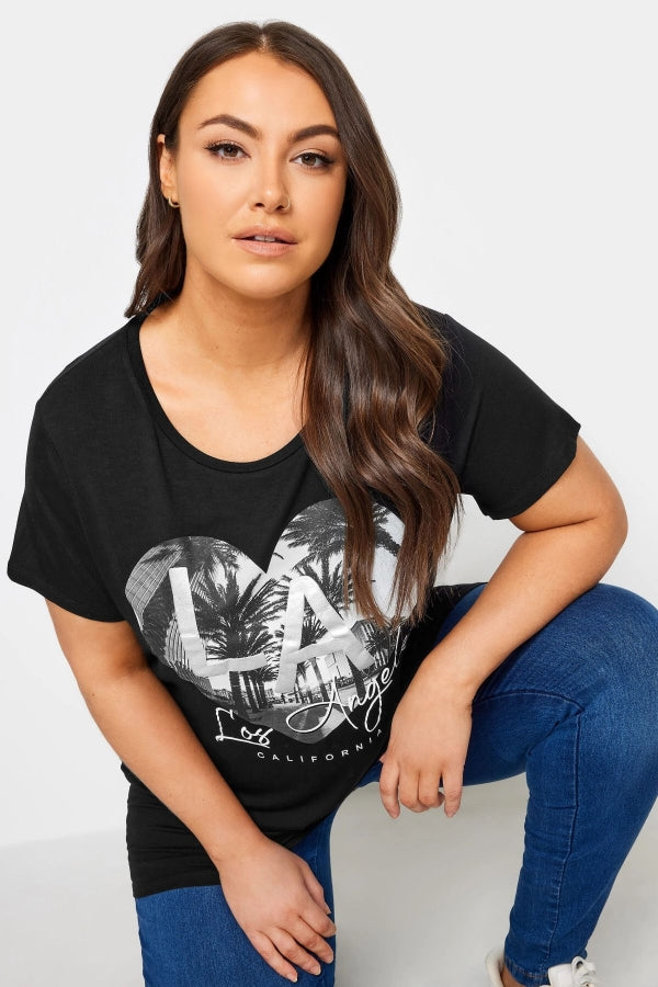 Büyük Beden Bisiklet Yaka Kısa Kollu Baskılı T-shirt 302268 Vervegrand