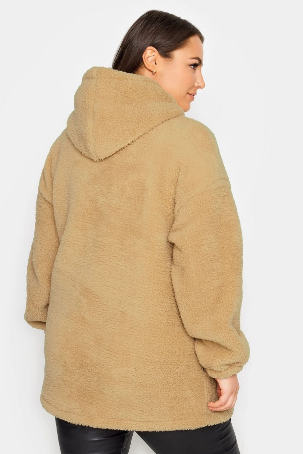 Büyük Beden Uzun Kollu Kapüşonlu Cepli Peluş Sweatshirt 302840 Vervegrand