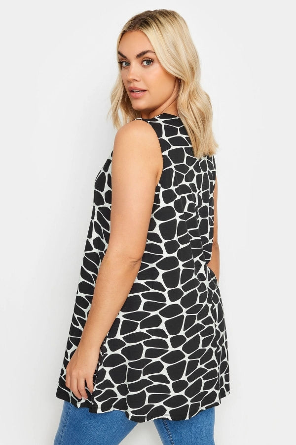 Büyük Beden Kolsuz V Yaka Desenli Likralı Bluz 321676 Vervegrand