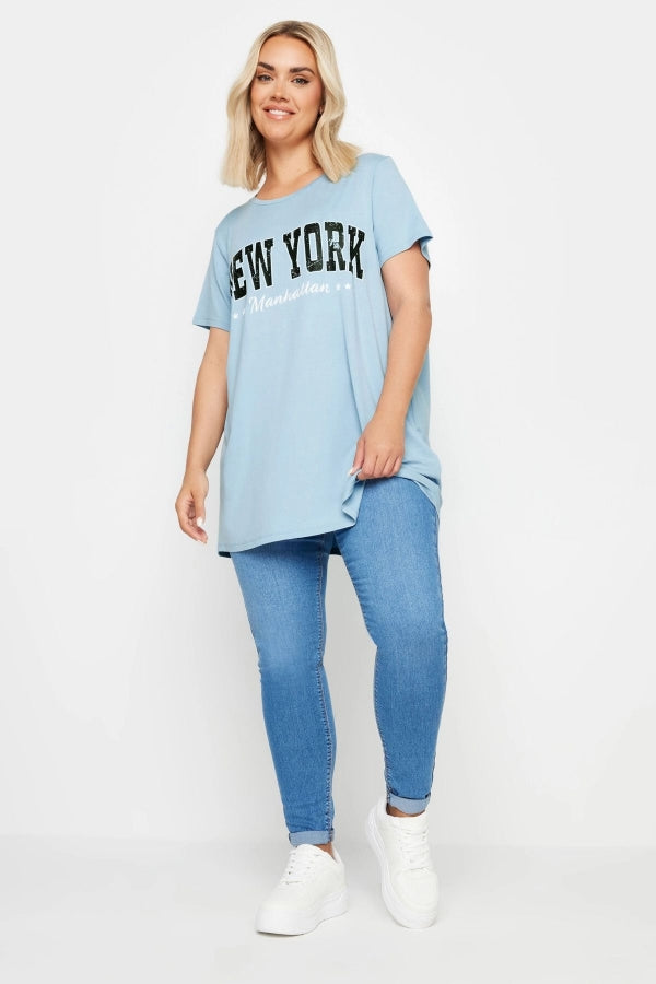 Büyük Beden Bisiklet Yaka Kısa Kollu Baskılı T-shirt 302278 Vervegrand