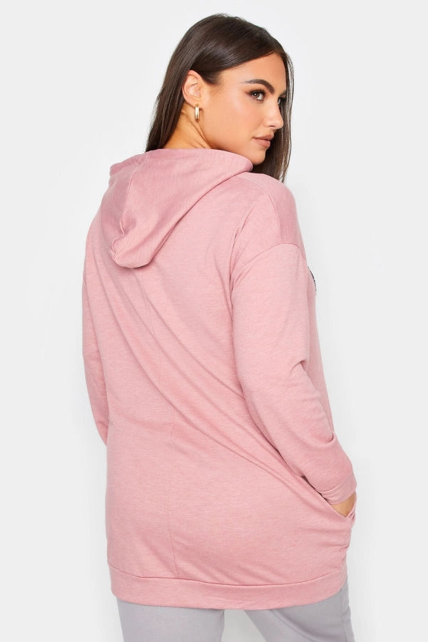 Büyük Beden Kapüşonlu Payet Ve Yazı Detaylı Uzun Kollu Cepli Sweatshirt 302567 Vervegrand