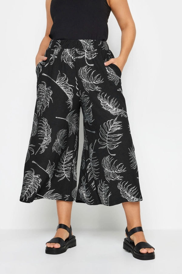 Büyük Beden Desenli Bol Kesim Cepli Likralı Kapri Pantolon 302577 Vervegrand