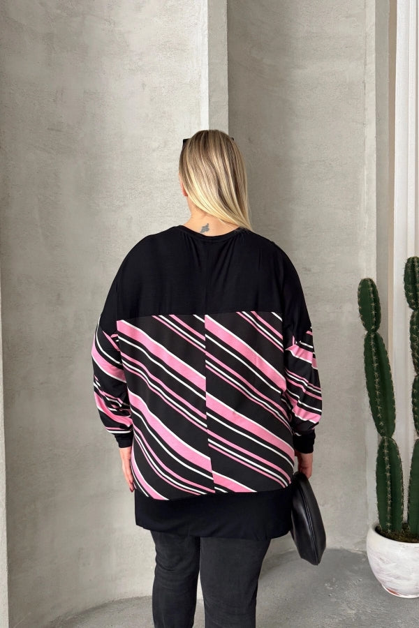 Büyük Beden V Yaka Uzun Kollu Bileği Lastikli Yırtmaçlı Bluz 303086 Vervegrand