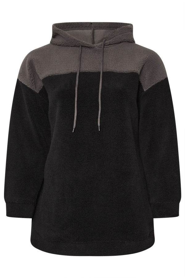 Büyük Beden Uzun Kollu Kapüşonlu ve Cepli Peluş Sweatshirt 303790 Vervegrand