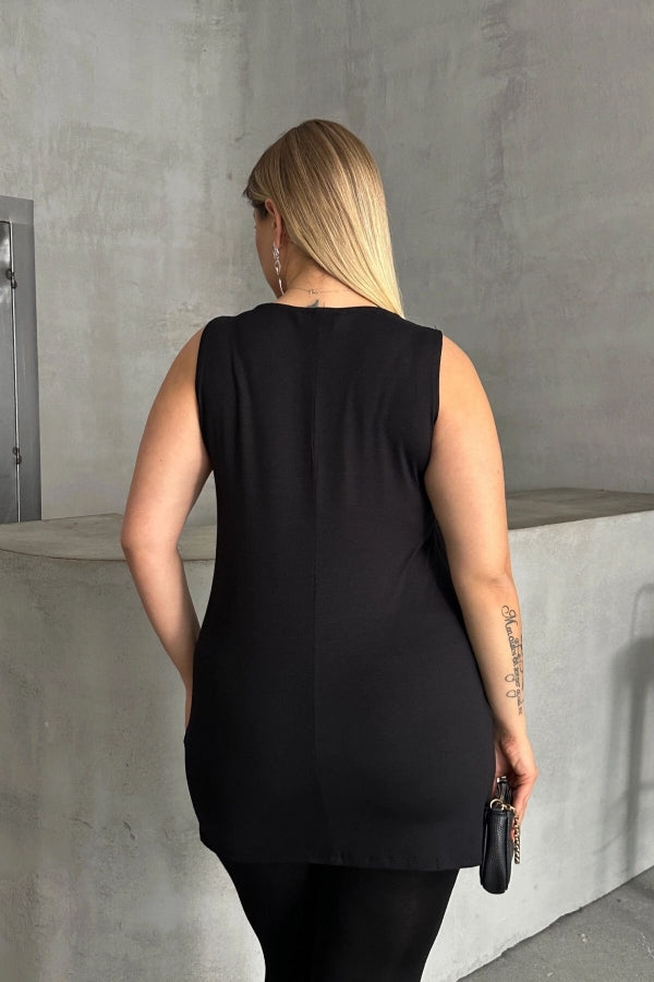 Büyük Beden Bisiklet Yaka Kolsuz Payetli Bluz 303102 Vervegrand