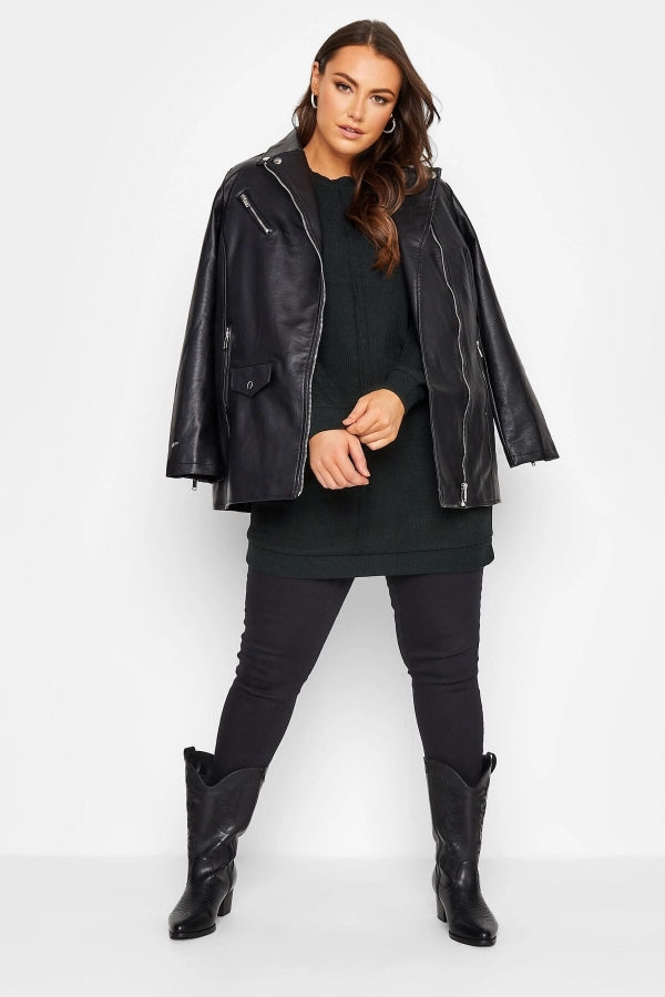 Büyük Beden Önü Dikiş Detaylı Uzun Kesim Triko Kazak 301714 Vervegrand