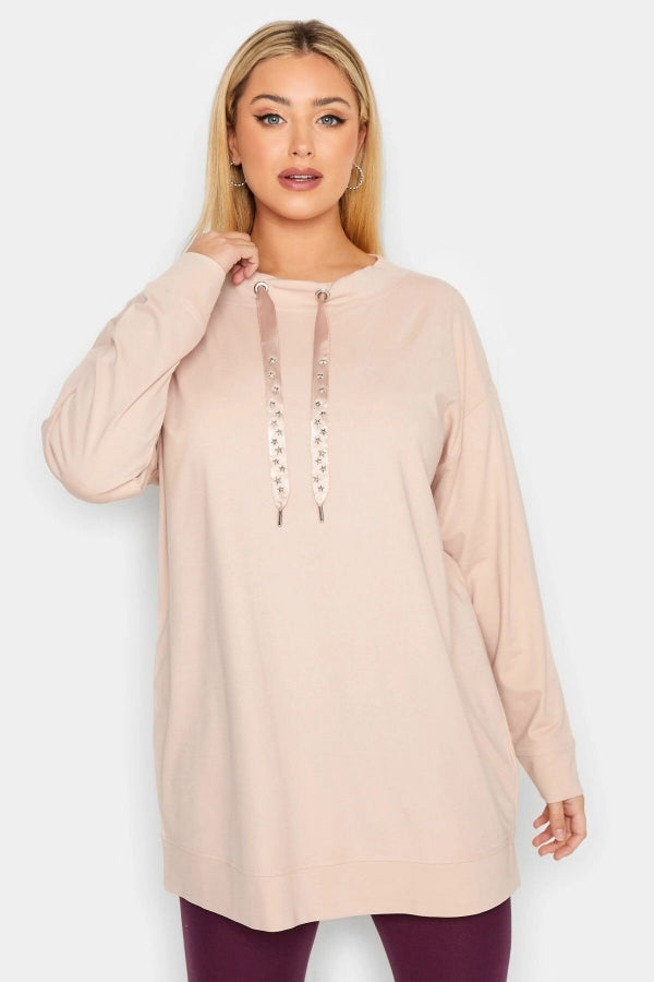 Vervegrand büyük beden pudra rengi yıldız detaylı sweatshirt