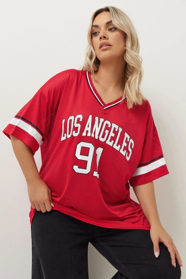 Büyük Beden V Yaka Kısa Kollu Baskılı File T-shirt 303494 Vervegrand