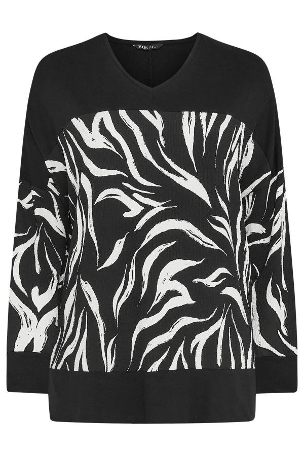 Büyük Beden Desenli Esnek Kumaş Uzun Kollu Uzun Kesim Bluz 303057 Vervegrand