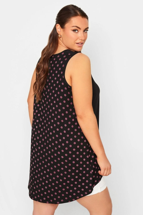 Büyük Beden Sırtı Puantiyeli Asimetrik Kesim Sıfır Kol Bluz 302248 Vervegrand