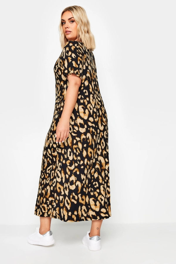 Büyük Beden V Yaka Kısa Kollu Cepli Uzun Elbise 137918 Vervegrand