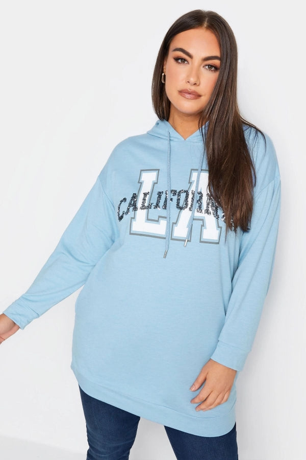 Büyük Beden Kapüşonlu Payet Ve Yazı Detaylı Uzun Kollu Cepli Sweatshirt 302566 Vervegrand