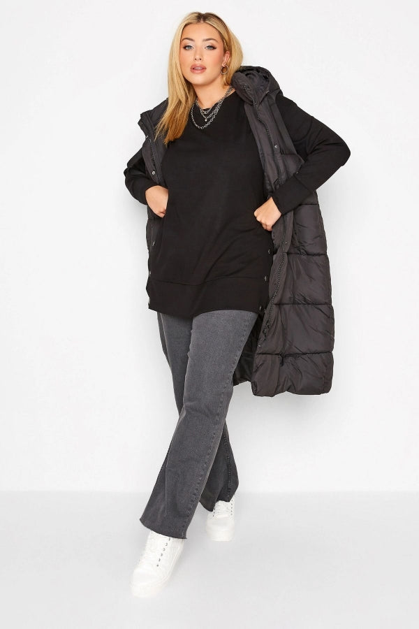 Büyük Beden Bisiklet Yaka Yanları Çıt Çıt Detaylı Sweatshirt 301173 Vervegrand