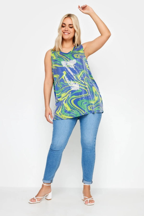 Büyük Beden V Yaka Desenli Payet İşlemeli Kolsuz Bluz 302387 Vervegrand