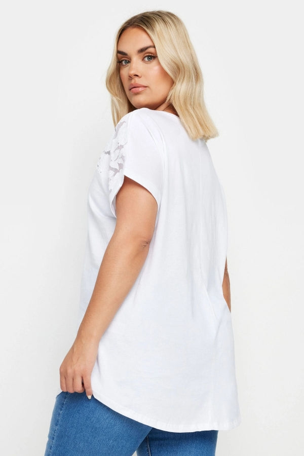 Büyük Beden Bisiklet Yaka Tül Detaylı Kısa Kollu T-shirt 321926 Vervegrand
