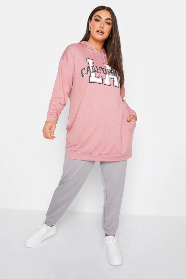 Büyük Beden Kapüşonlu Payet Ve Yazı Detaylı Uzun Kollu Cepli Sweatshirt 302567 Vervegrand