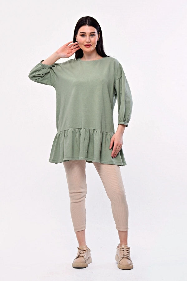 Büyük Beden Eteği Fırfır Detaylı Yarım Balon Kol Bluz 171915 Vervegrand