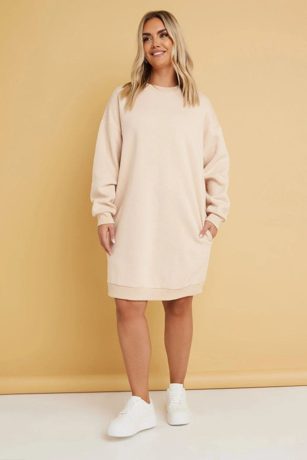 Büyük Beden Bisiklet Yaka Uzun Kollu Cepli Şardonlu Sweatshirt Elbise 304038 Vervegrand