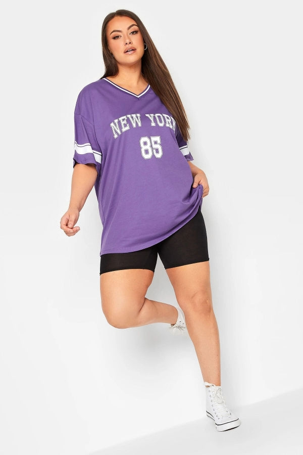 Büyük Beden Önü Baskılı V Yaka Yarım Kollu Uzun Kesim T-Shirt 321022 Vervegrand